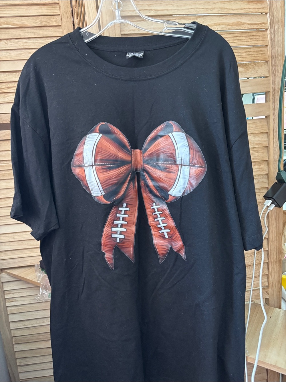 Black Tee with Football Bow Graphic 4X